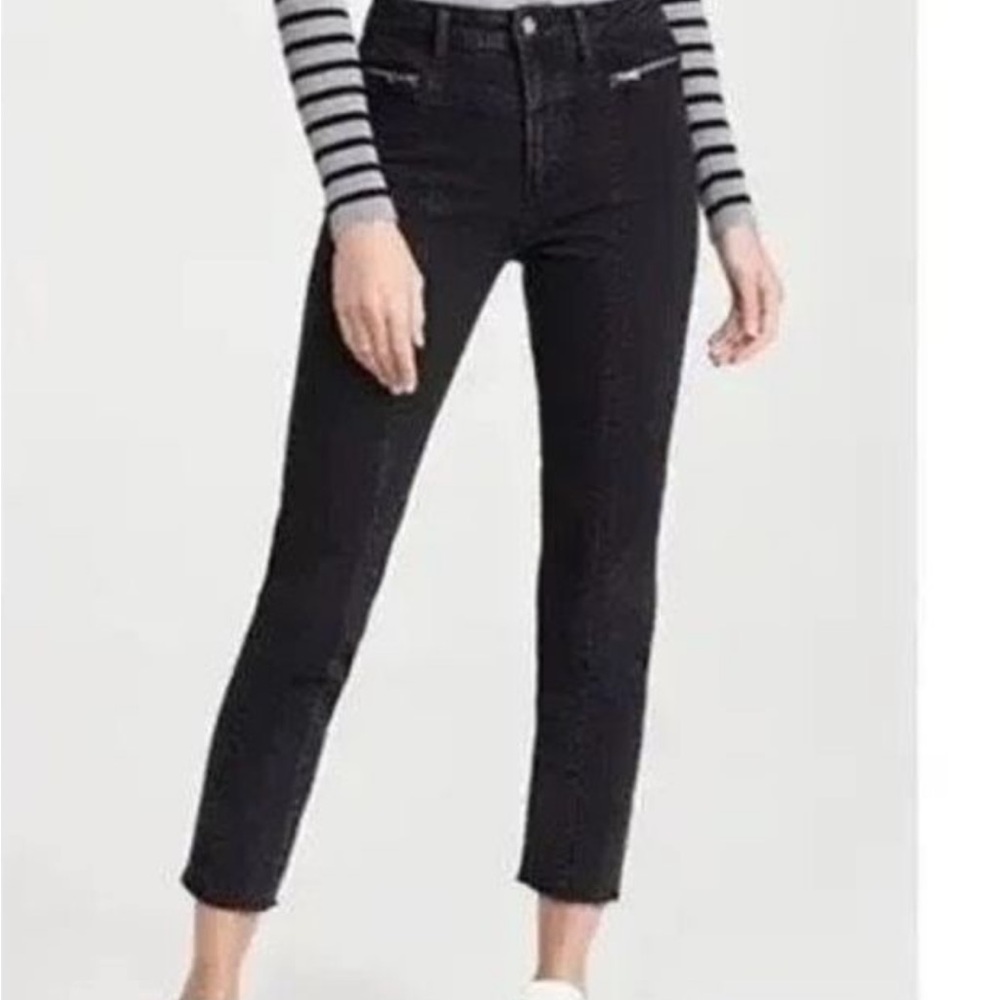 Paige Jeans Womens 26 Virgo Washed Black Sarah Slim High Rise Raw Hem Zippers